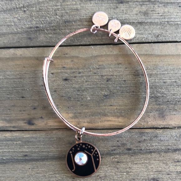 Alex and Ani Black Enamel Crystal Joy Rose Gold Tone Charm Bracelet! EUC - Picture 1 of 10